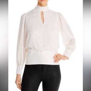 NWT Karl Lagerfeld Paris Women’s Small White Keyhole Mock Turtleneck Puff Sleeve